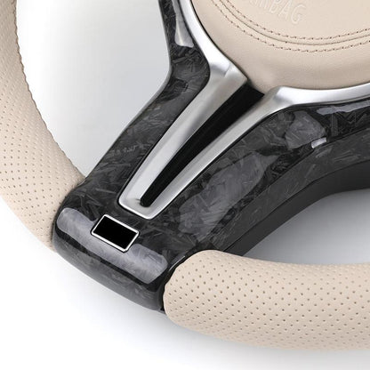 With Forged Carbon Trim Apricot Color Leather M Sport Steering Wheel for BMW F01 F06 F10 F11 F12 F15 F16 F20 F30 E90 E84 F80 M3 - YunLexus
