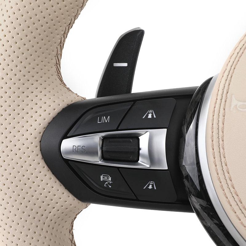 With Forged Carbon Trim Apricot Color Leather M Sport Steering Wheel for BMW F01 F06 F10 F11 F12 F15 F16 F20 F30 E90 E84 F80 M3 - YunLexus