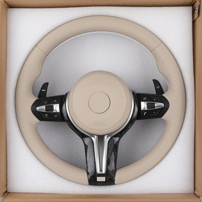With Forged Carbon Trim Apricot Color Leather M Sport Steering Wheel for BMW F01 F06 F10 F11 F12 F15 F16 F20 F30 E90 E84 F80 M3 - YunLexus