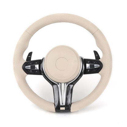 With Forged Carbon Trim Apricot Color Leather M Sport Steering Wheel for BMW F01 F06 F10 F11 F12 F15 F16 F20 F30 E90 E84 F80 M3 - YunLexus