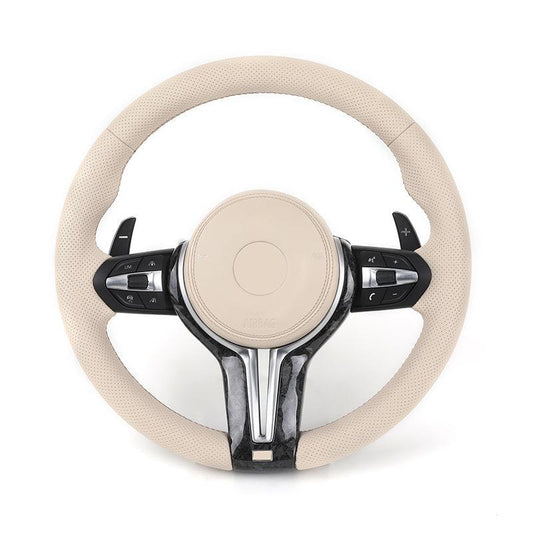 With Forged Carbon Trim Apricot Color Leather M Sport Steering Wheel for BMW F01 F06 F10 F11 F12 F15 F16 F20 F30 E90 E84 F80 M3 - YunLexus
