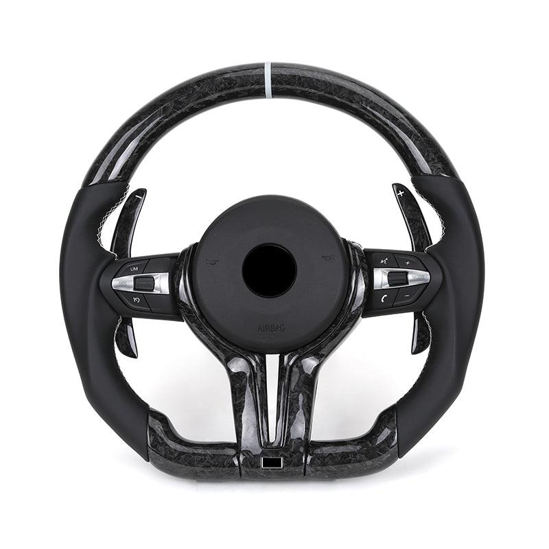 With Forged Carbon Trim Half Leather Carbon Steering Wheel for BMW X5 E70 X6 E71 X1 E84 E60 E90 E91 E92 E93 E88 Z4 E89 F10 F30 - YunLexus