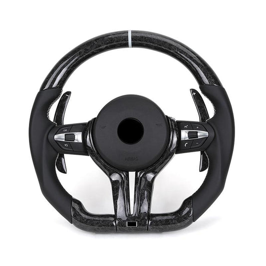 With Forged Carbon Trim Half Leather Carbon Steering Wheel for BMW X5 E70 X6 E71 X1 E84 E60 E90 E91 E92 E93 E88 Z4 E89 F10 F30 - YunLexus
