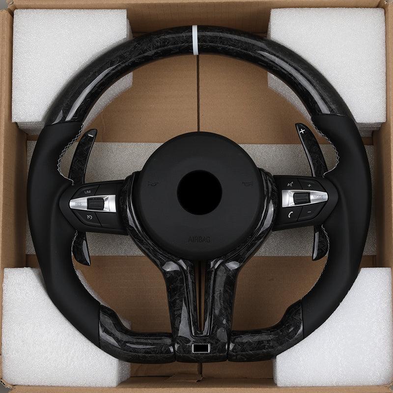 With Forged Carbon Trim Half Leather Carbon Steering Wheel for BMW X5 E70 X6 E71 X1 E84 E60 E90 E91 E92 E93 E88 Z4 E89 F10 F30 - YunLexus