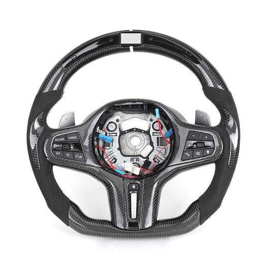 With Heated Button Half Alcantara Carbon Fiber LED Steering Wheel for BMW G82 M4 G20 G30 X3 G01 X4 G02 G11 G12 G80 G81 M8 F92 - YunLexus
