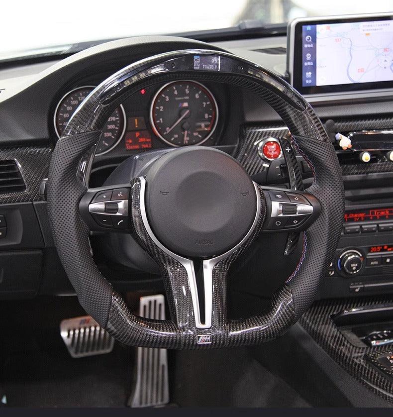 With Led Display Carbon Fiber Shift Paddle Leather M Steering Wheel for BMW F10 F30 X5 E70 E71 E60 E46 E92 E90 M3 M5 M6 - YunLexus