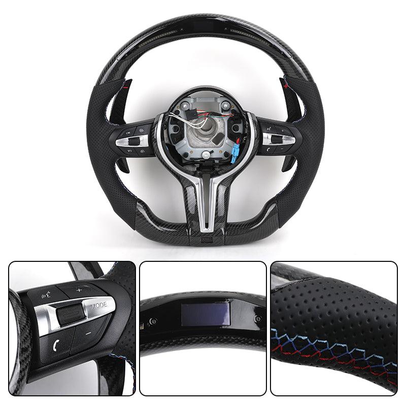 With Led Display Carbon Fiber Shift Paddle Leather M Steering Wheel for BMW F10 F30 X5 E70 E71 E60 E46 E92 E90 M3 M5 M6 - YunLexus