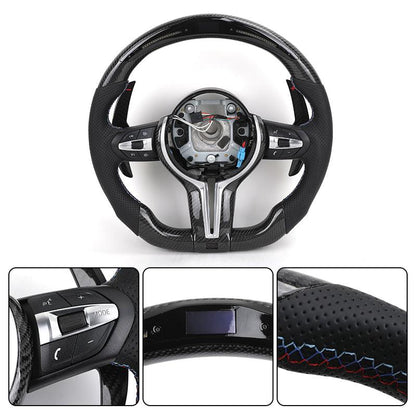 With Led Display Carbon Fiber Shift Paddle Leather M Steering Wheel for BMW F10 F30 X5 E70 E71 E60 E46 E92 E90 M3 M5 M6 - YunLexus