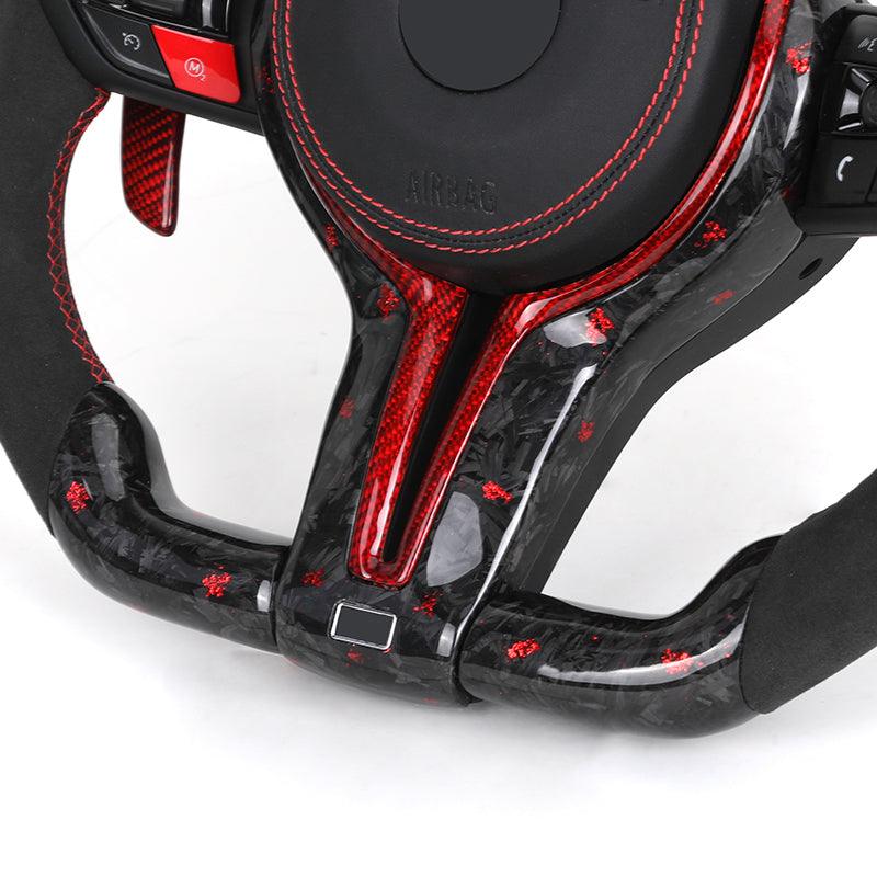 With LED Display Half Alcantara Red Forged Carbon Steering Wheel for BMW F10 F20 F30 F32 F36 F80 M3 F82 M4 M2 F87 M5 F90 E90 E92 - YunLexus