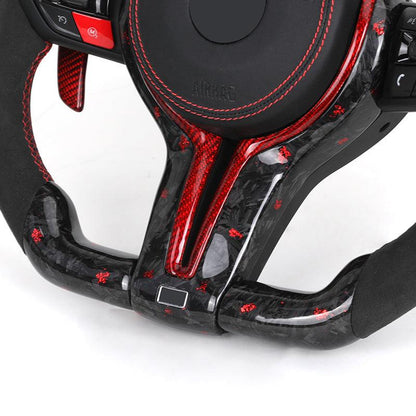 With LED Display Half Alcantara Red Forged Carbon Steering Wheel for BMW F10 F20 F30 F32 F36 F80 M3 F82 M4 M2 F87 M5 F90 E90 E92 - YunLexus