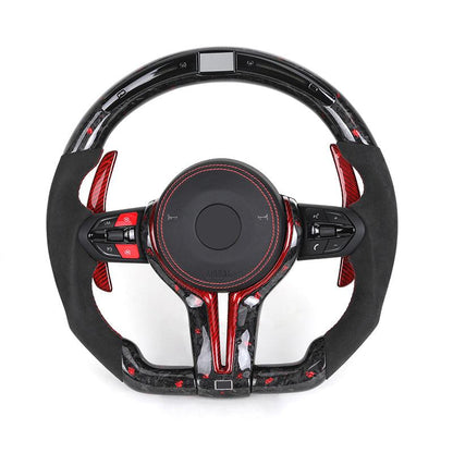 With LED Display Half Alcantara Red Forged Carbon Steering Wheel for BMW F10 F20 F30 F32 F36 F80 M3 F82 M4 M2 F87 M5 F90 E90 E92 - YunLexus