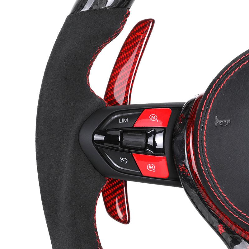 With LED Display Half Alcantara Red Forged Carbon Steering Wheel for BMW F10 F20 F30 F32 F36 F80 M3 F82 M4 M2 F87 M5 F90 E90 E92 - YunLexus