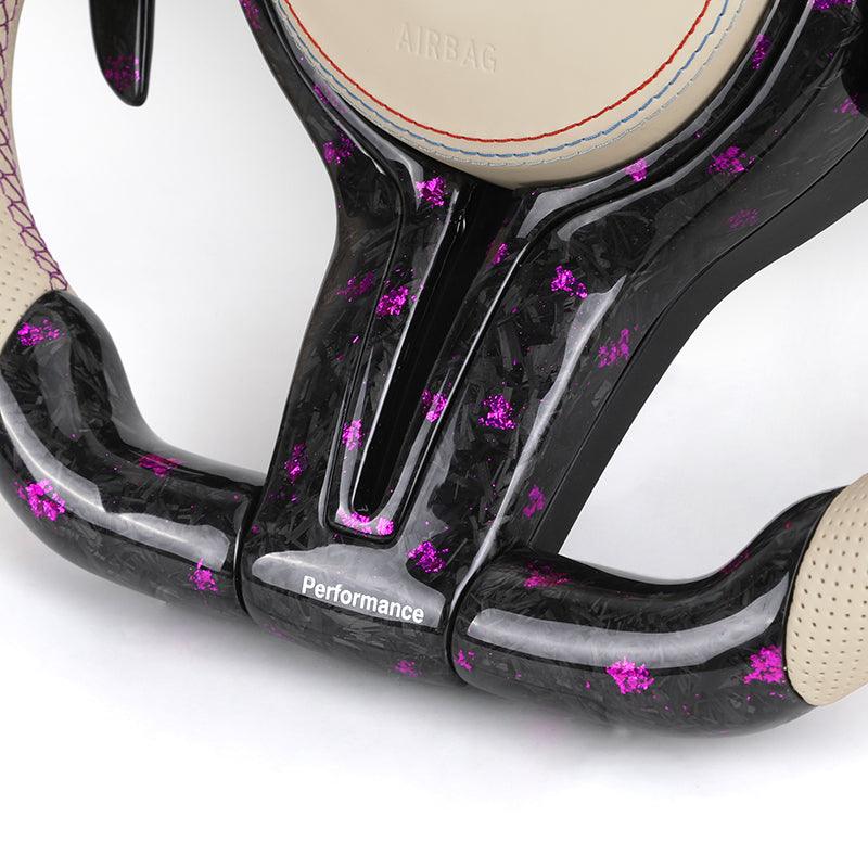 With LED Display Half Leather Purple Forged Carbon Steering Wheel for BMW M4 F82 M2 F87 M5 F90 F80 M3 F10 F30 F32 X6 F16 E90 M6 - YunLexus
