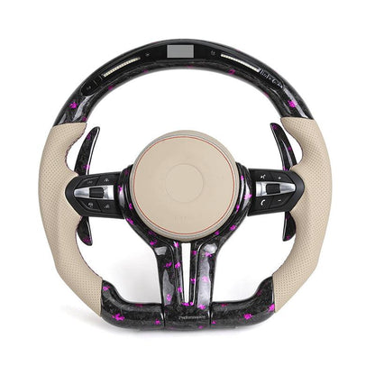 With LED Display Half Leather Purple Forged Carbon Steering Wheel for BMW M4 F82 M2 F87 M5 F90 F80 M3 F10 F30 F32 X6 F16 E90 M6 - YunLexus