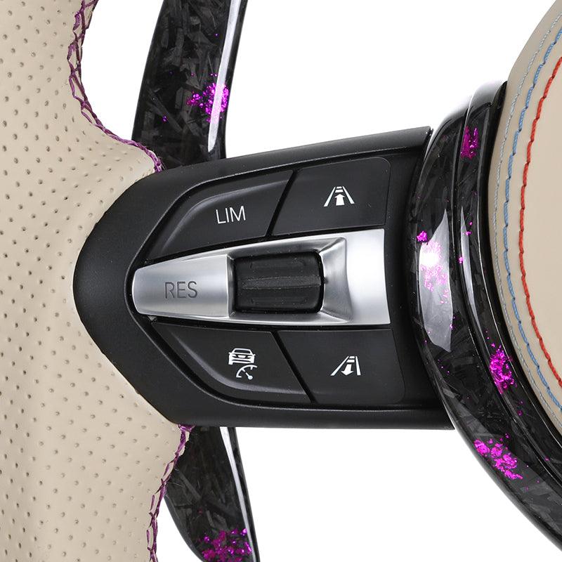 With LED Display Half Leather Purple Forged Carbon Steering Wheel for BMW M4 F82 M2 F87 M5 F90 F80 M3 F10 F30 F32 X6 F16 E90 M6 - YunLexus
