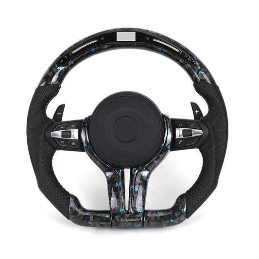 With LED Display Leather Forged Carbon M Sport Steering Wheel for BMW F10 F15 F20 F22 F30 F32 F36 M4 F82 M3 F80 E87 E90 E92 E60 - YunLexus