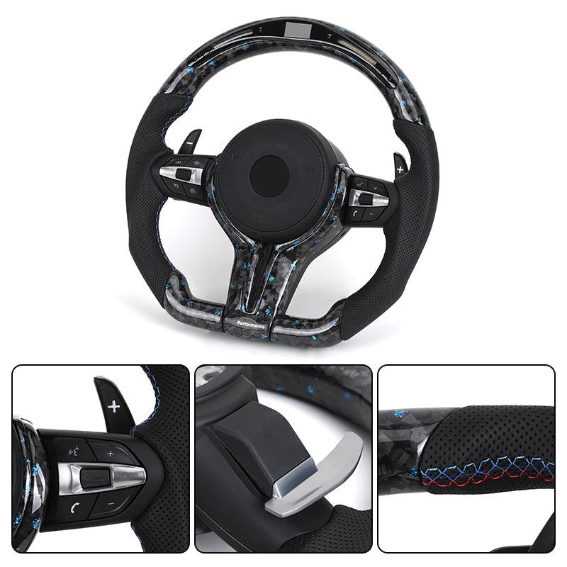 With LED Display Leather Forged Carbon M Sport Steering Wheel for BMW F10 F15 F20 F22 F30 F32 F36 M4 F82 M3 F80 E87 E90 E92 E60 - YunLexus