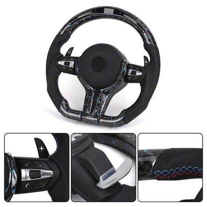 With LED Display Leather Forged Carbon M Sport Steering Wheel for BMW F10 F15 F20 F22 F30 F32 F36 M4 F82 M3 F80 E87 E90 E92 E60 - YunLexus