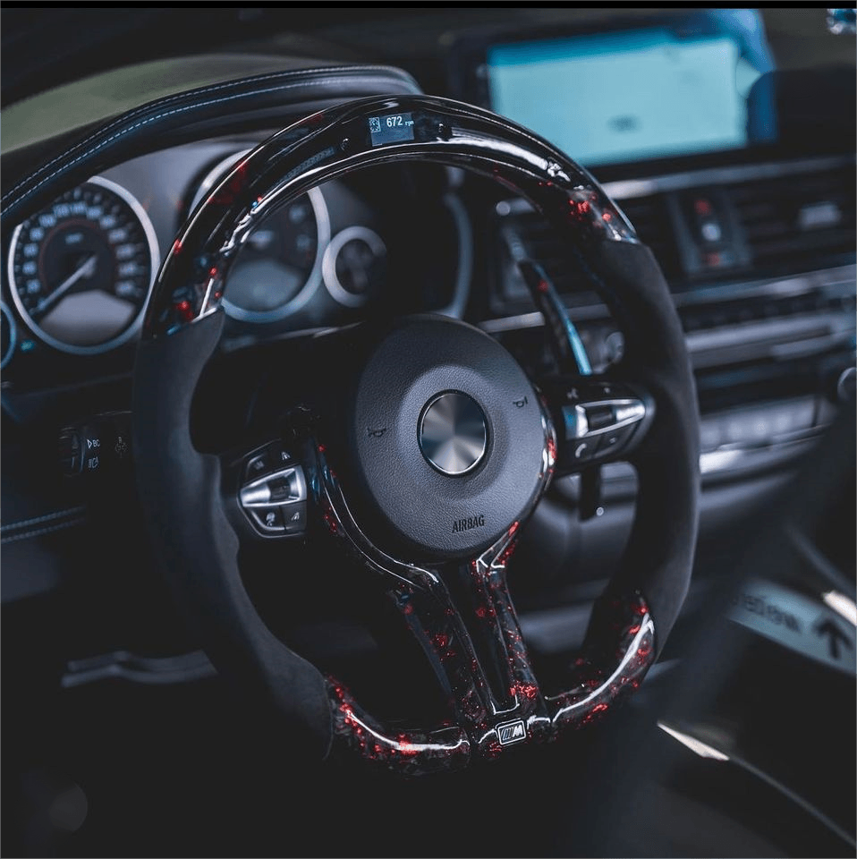 With Led Display M Sport Red Forged Carbon Fiber Steering Wheel for BMW M3 F80 M4 F82 E90 E91 E92 X5 F15 X6 F16 F10 F30 F32 F36 - YunLexus