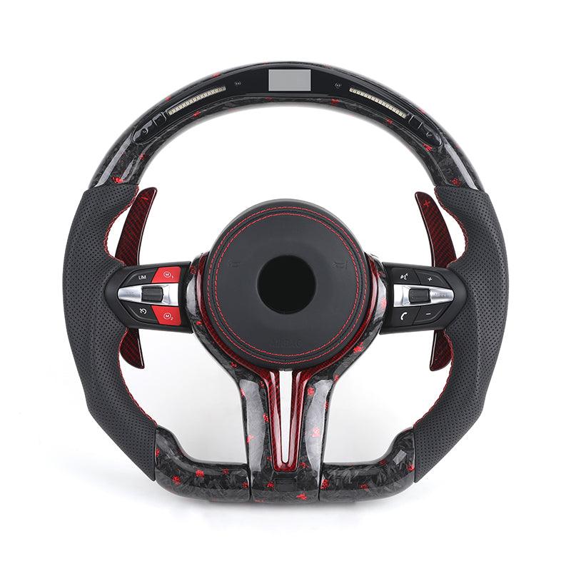 With Led Display M Sport Red Forged Carbon Fiber Steering Wheel for BMW M3 F80 M4 F82 E90 E91 E92 X5 F15 X6 F16 F10 F30 F32 F36 - YunLexus