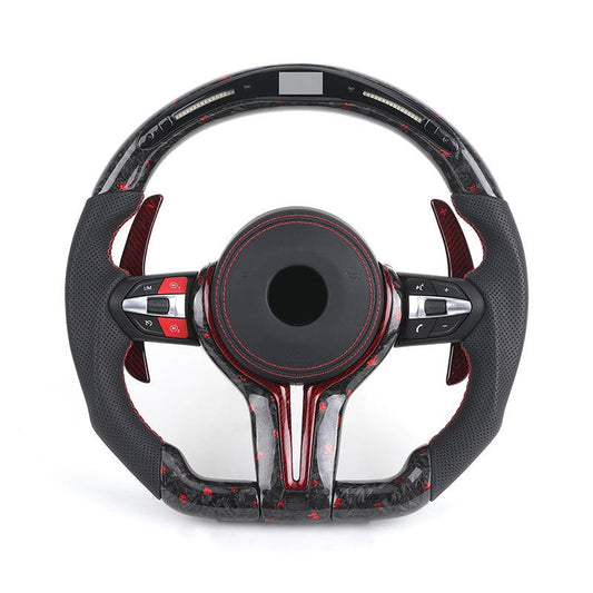 With Led Display M Sport Red Forged Carbon Fiber Steering Wheel for BMW M3 F80 M4 F82 E90 E91 E92 X5 F15 X6 F16 F10 F30 F32 F36 - YunLexus
