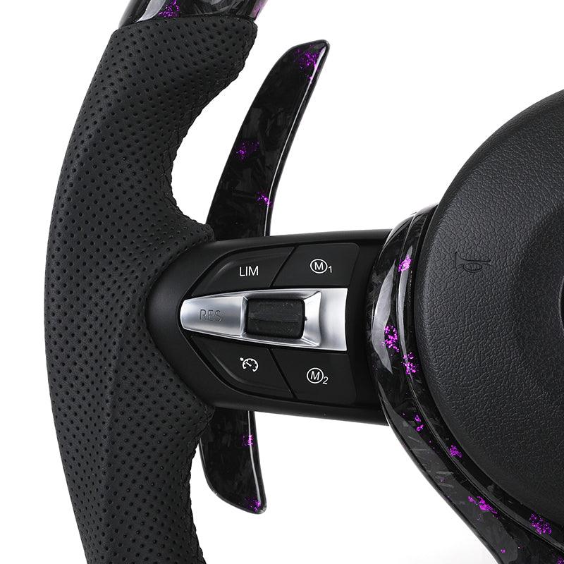 With LED Display Purple Leather Forged Carbon Fiber Steering Wheel for BMW F10 F30 F32 M3 F80 M4 F82 M5 F90 X5M F85 E90 E92 E93 - YunLexus