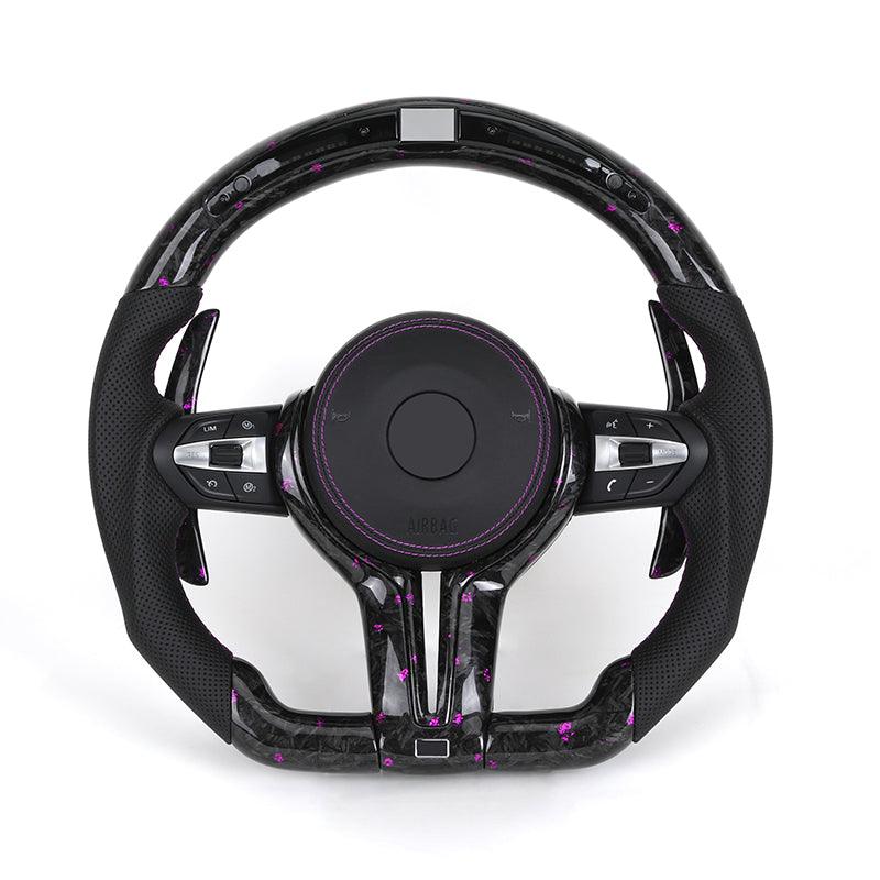 With LED Display Purple Leather Forged Carbon Fiber Steering Wheel for BMW F10 F30 F32 M3 F80 M4 F82 M5 F90 X5M F85 E90 E92 E93 - YunLexus