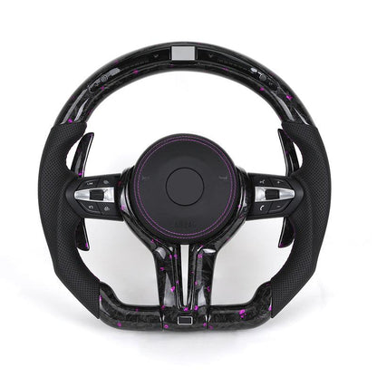 With LED Display Purple Leather Forged Carbon Fiber Steering Wheel for BMW F10 F30 F32 M3 F80 M4 F82 M5 F90 X5M F85 E90 E92 E93 - YunLexus
