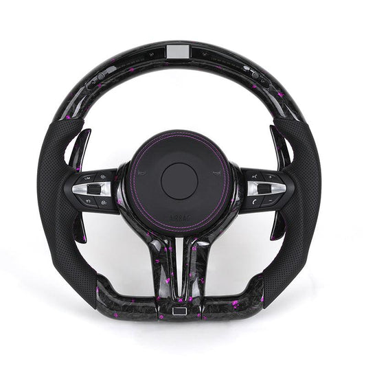 With LED Display Purple Leather Forged Carbon Fiber Steering Wheel for BMW F10 F30 F32 M3 F80 M4 F82 M5 F90 X5M F85 E90 E92 E93 - YunLexus