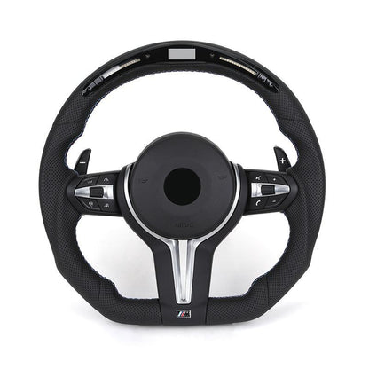 With LED Flat Bottom Full Perforated Leather Steering Wheel for BMW F01 F07 F06 F10 F20 F25 F30 F32 F36 X5m F85 E39 E60 E90 E92 - YunLexus