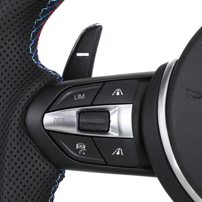 With LED Flat Bottom Full Perforated Leather Steering Wheel for BMW F01 F07 F06 F10 F20 F25 F30 F32 F36 X5m F85 E39 E60 E90 E92 - YunLexus