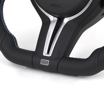 With LED Flat Bottom Full Perforated Leather Steering Wheel for BMW F01 F07 F06 F10 F20 F25 F30 F32 F36 X5m F85 E39 E60 E90 E92 - YunLexus