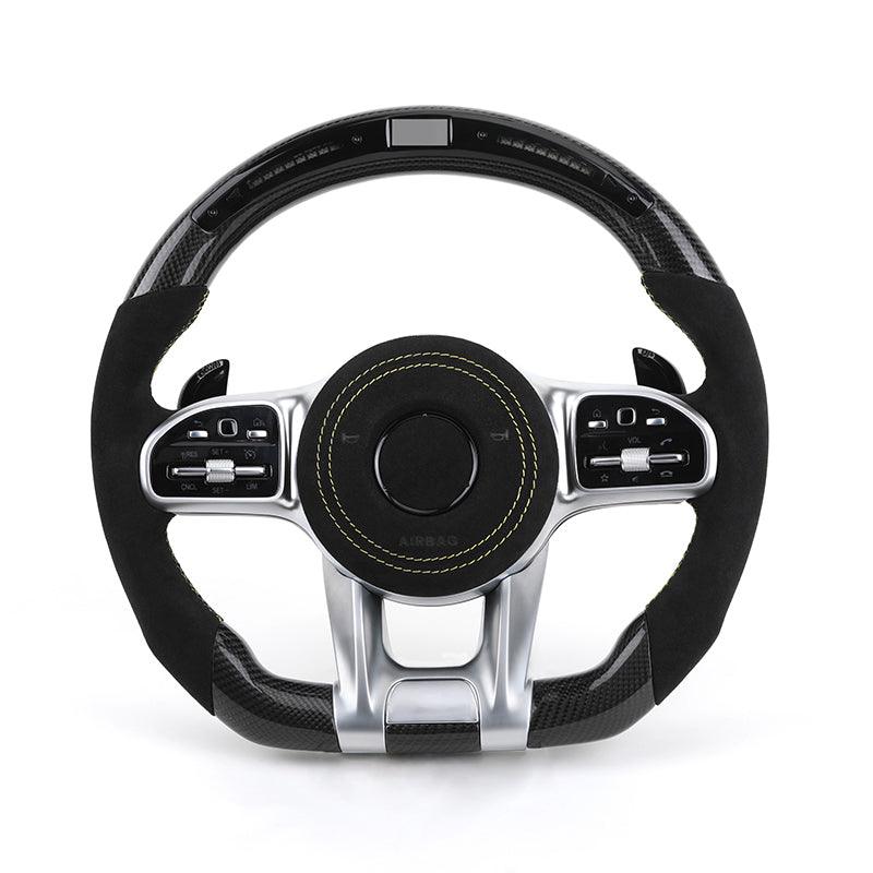 With Led Half Alcantara Leather Volant Carbon Fiber Steering Wheel for Mercedes Benz C63s W205 W176 W221 Cls C219 Cla C117 AMG - YunLexus Custom Custom Steering Wheels for Mercedes