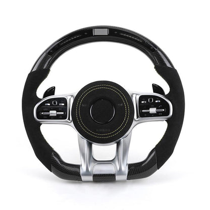 With Led Half Alcantara Leather Volant Carbon Fiber Steering Wheel for Mercedes Benz C63s W205 W176 W221 Cls C219 Cla C117 AMG - YunLexus Custom Custom Steering Wheels for Mercedes