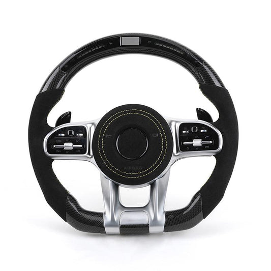 With Led Half Alcantara Leather Volant Carbon Fiber Steering Wheel for Mercedes Benz C63s W205 W176 W221 Cls C219 Cla C117 AMG