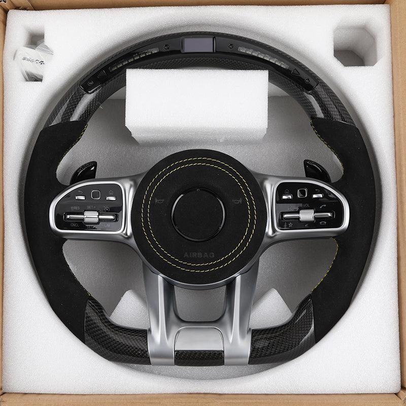 With Led Half Alcantara Leather Volant Carbon Fiber Steering Wheel for Mercedes Benz C63s W205 W176 W221 Cls C219 Cla C117 AMG - YunLexus Custom Custom Steering Wheels for Mercedes
