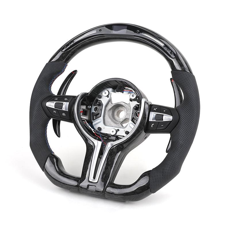With LED M Sport Forged Carbon Fiber Steering WHeel for BMW F30 F10 M5 F90 F20 X5 E70 X6 X6M E71 E46 M3 E39 E60 E92 M4 G20 G30 - YunLexus