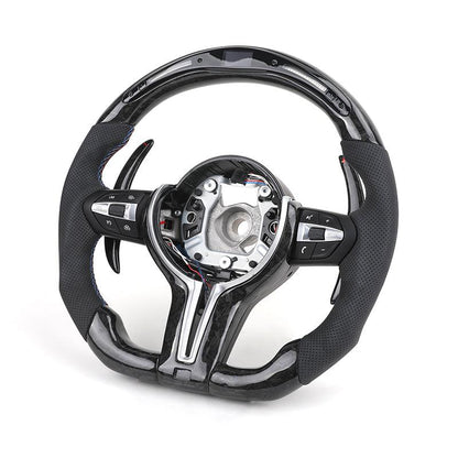 With LED M Sport Forged Carbon Fiber Steering WHeel for BMW F30 F10 M5 F90 F20 X5 E70 X6 X6M E71 E46 M3 E39 E60 E92 M4 G20 G30 - YunLexus