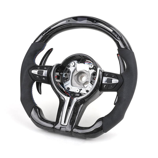 With LED M Sport Forged Carbon Fiber Steering WHeel for BMW F30 F10 M5 F90 F20 X5 E70 X6 X6M E71 E46 M3 E39 E60 E92 M4 G20 G30 - YunLexus