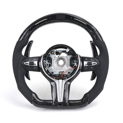 With LED M Sport Volant Forged Carbon Shift Paddle Steering Wheel for BMW 3 Series E90 E92 E81 E82 E87 E88 X1 E84 X5 E70 X6 E71 - YunLexus