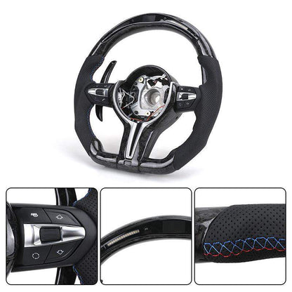 With LED M Sport Volant Forged Carbon Shift Paddle Steering Wheel for BMW 3 Series E90 E92 E81 E82 E87 E88 X1 E84 X5 E70 X6 E71 - YunLexus