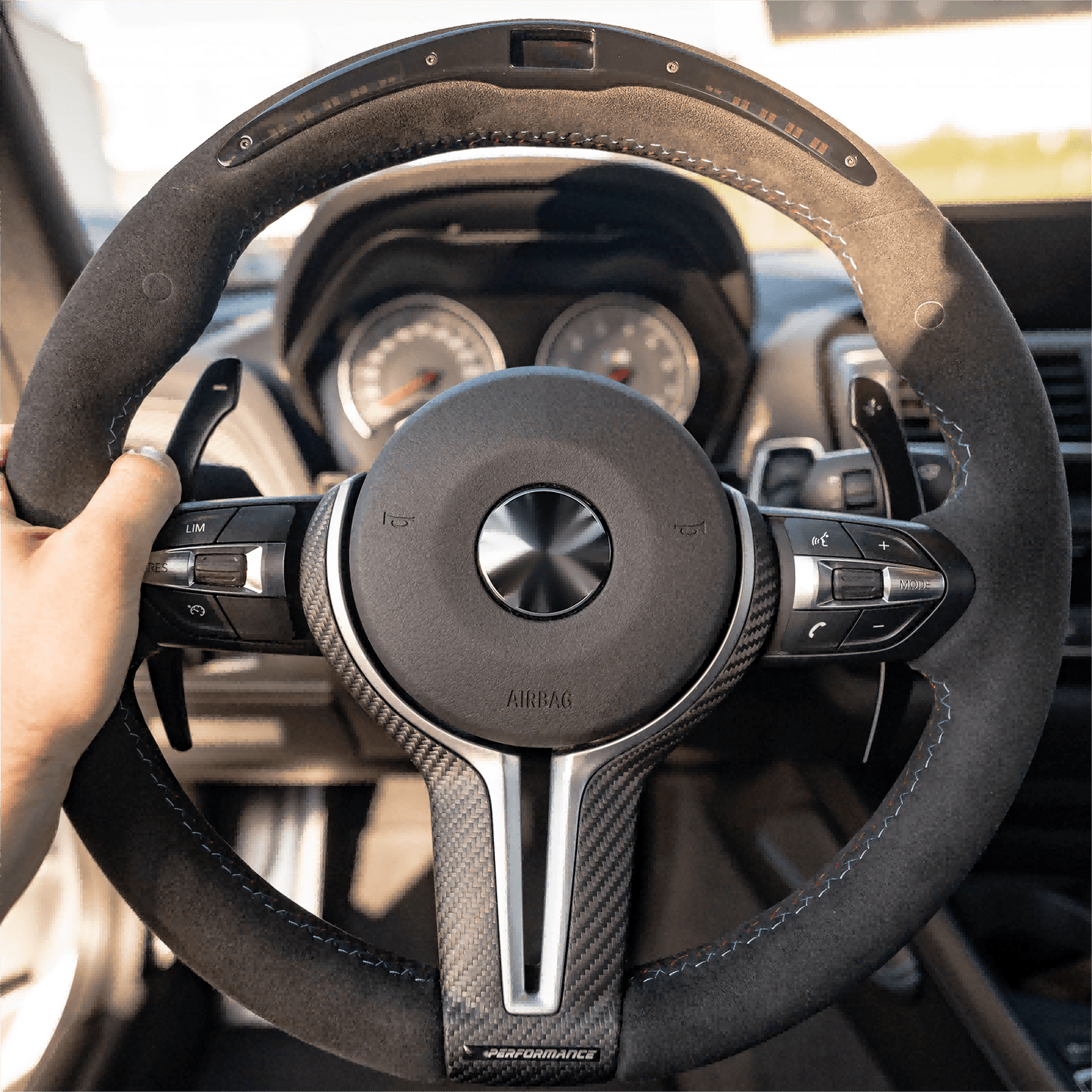 With LED Volant Alcantara Leather M Performance Steering Wheel for BMW F10 M5 F90 F30 F15 E90 E92 F80 M3 X5 F15 E70 X6 F16 E71 - YunLexus