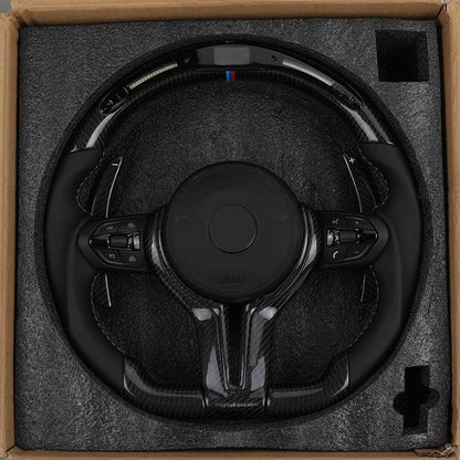 With M Trip Carbon Trim Paddle M Performance Half Leather Carbon LED Steering Wheel for BMW F10 F11 F20 F30 M4 F82 E60 E90 E92 - YunLexus