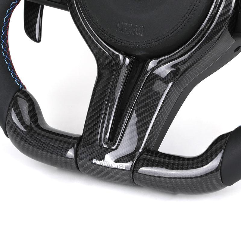 With M Trip Carbon Trim Paddle M Performance Half Leather Carbon LED Steering Wheel for BMW F10 F11 F20 F30 M4 F82 E60 E90 E92 - YunLexus