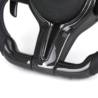 With M Trip Carbon Trim Paddle M Performance Half Leather Carbon LED Steering Wheel for BMW F10 F11 F20 F30 M4 F82 E60 E90 E92 - YunLexus