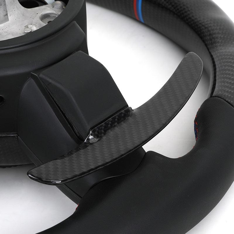 With M Trip Carbon Trim Paddle M Performance Half Leather Carbon LED Steering Wheel for BMW F10 F11 F20 F30 M4 F82 E60 E90 E92 - YunLexus