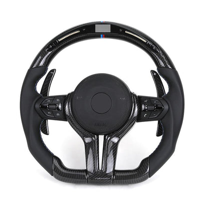 With M Trip Carbon Trim Paddle M Performance Half Leather Carbon LED Steering Wheel for BMW F10 F11 F20 F30 M4 F82 E60 E90 E92 - YunLexus