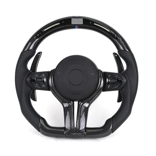 With M Trip Carbon Trim Paddle M Performance Half Leather Carbon LED Steering Wheel for BMW F10 F11 F20 F30 M4 F82 E60 E90 E92 - YunLexus