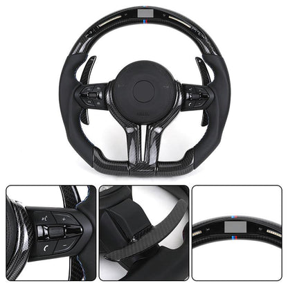 With M Trip Carbon Trim Paddle M Performance Half Leather Carbon LED Steering Wheel for BMW F10 F11 F20 F30 M4 F82 E60 E90 E92 - YunLexus