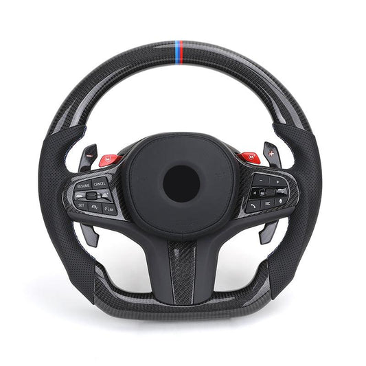 With M1 M2 Button Carbon Half Perforated Leather M Performance Steering Wheel for BMW F10 F30 F20 F32 F80 M4 M3 X1 E84 X5 F15 - YunLexus